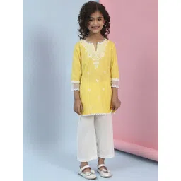Biba Girls Floral Embroidered Regular Thread Work Pure Cotton Kurta with Palazzos-picture-28