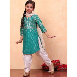 Biba Girls Floral Printed Notch Neck Pure Cotton Straight Kurta with Salwar & Dupatta-picture-11