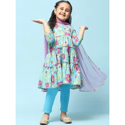 Biba Girls Floral Printed Pure Cotton Kurta with Churidar & With Dupatta-picture-55