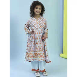Biba Girls Floral Printed Shirt Collar Pure Cotton Kurta with Palazzos & Dupatta-picture-29
