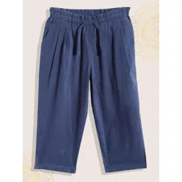 Biba Girls Navy Blue Solid Pure Cotton Trousers-picture-39