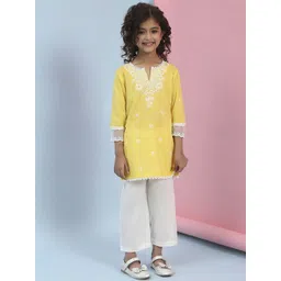 Biba Girls Paisley Embroidered Regular Pure Cotton Kurta with Trousers-picture-24