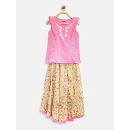 Biba Girls Pink & Off-White Kurti with Skirt-picture-31