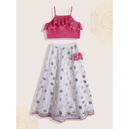 Biba Girls White & Pink Floral Embroidered Ready to Wear Lehenga & Choli-picture-38