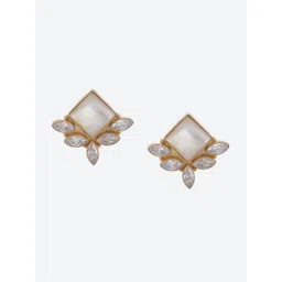 Biba Gold Plated Contemporary Stone Studded Studs Earrings-image-0