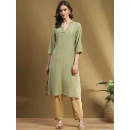 Biba Green Embellished Straight Kurta-picture-10