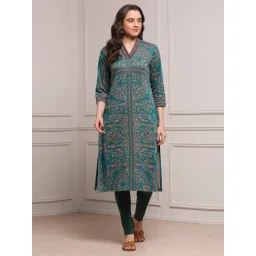 Biba Green Straight Fit Embroidered Kurta-picture-35