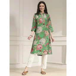 Biba Green Straight Fit Floral Print Kurta-picture-37