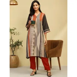 Biba Grey Printed A Line Kurta-picture-47