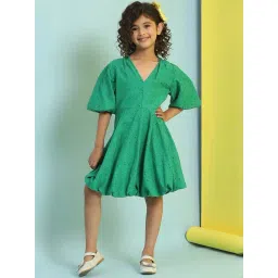 Biba Kids Green Embroidered Regular Fit Dress-picture-20