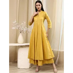 Biba Lime Yellow Cotton Regular Fit Printed Kurta-picture-25