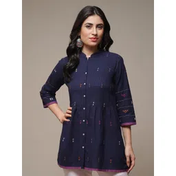 Biba Mandarin Collar Geometric Printed A-Line Pure Cotton Kurti-picture-16