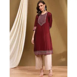 Biba Maroon Printed Straight Kurta-picture-30