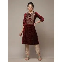 Biba Maroon Straight Fit Embroidered Kurta-picture-31
