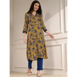 Biba Mustard Yellow Straight Fit Floral Print Kurta-picture-21
