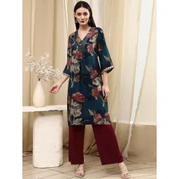 Biba Navy Blue Straight Fit Floral Print Kurta-picture-38