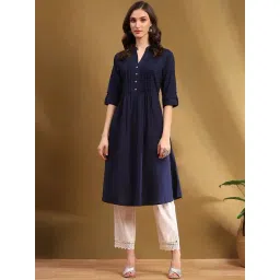 Biba Navy Cotton A Line Kurta-picture-19