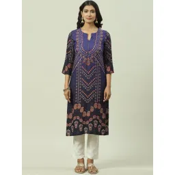 Biba Navy Printed Straight Kurta-picture-20