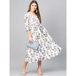 Biba Off-White & Pink Floral Printed A-Line Dress-picture-35
