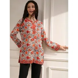 Biba Off White & Red Straight Fit Printed Kurti-picture-15