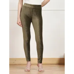 Biba Olive Green Cotton Fitted Leggings-picture-14