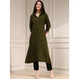 Biba Olive Green Straight Fit Printed Kurta-picture-20