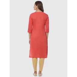 Biba Orange Cotton Striped Straight Kurta image 2