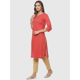 Biba Orange Cotton Striped Straight Kurta image 4
