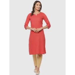 Biba Orange Cotton Striped Straight Kurta image 1