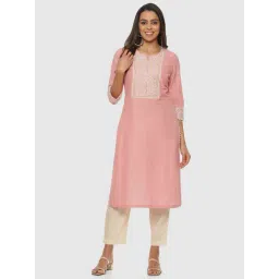 Biba Pink Cotton Embroidered Straight Kurta-picture-26