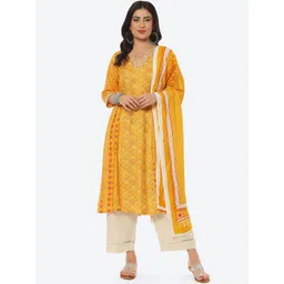 Biba Plus Size Bandhani Printed Kurta With Palazzos & Dupatta-picture-23