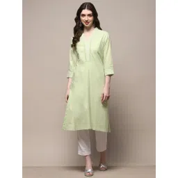 Biba Sap Green Cotton Embroidered Straight Kurta-picture-41