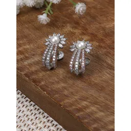 Biba Silver-Plated Artificial Stones Studded and Beaded Contemporary Oxidised Studs-image-2