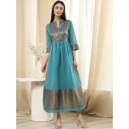 Biba Turquoise Straight Fit Woven Design Kurta-picture-18
