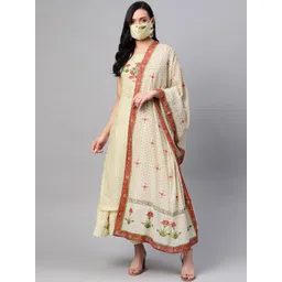 Biba Women Beige Pure Cotton Printed Layered Kurta with Trousers & Dupatta-picture-12