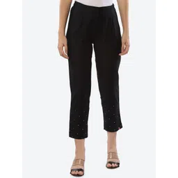 Biba Women Black Smart Slim Fit High-Rise Pleated Trousers-picture-37