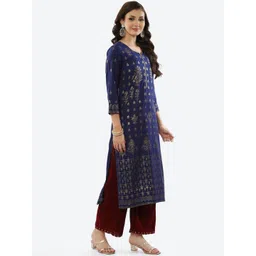 Biba Women Blue Ethnic Motifs Printed Rayon Kurta-picture-11