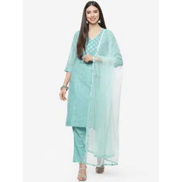 Biba Women Blue Ethnic Motifs Yoke Design Kurta with Trousers & With Dupatta-picture-16