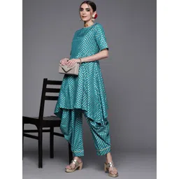 Biba Women Blue Geometric Printed Pleated Kurta with Patiala-picture-41