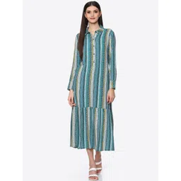 Biba Women Blue Geometric Printed Shirt Midi Dress-picture-39