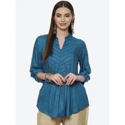 Biba Women Blue Yoke Design Thread Work Kurta-picture-38