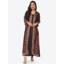 Biba Women Charcoal Solid Anarkali Kurta With Jackect-picture-22