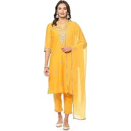 biba Women Cotton Blend Straight Kurta Pants Suit Set-picture-22