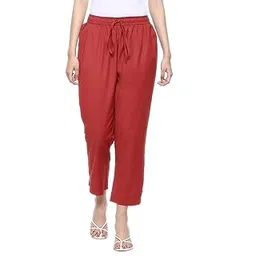 biba Women Cotton Flax Slim Solid Pants-picture-21