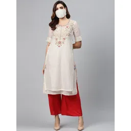 Biba Women Cream-Coloured Golden Layered Printed Straight Kurta-picture-18