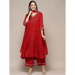 Biba Women Embroidered V Neck Regular Kurta with Palazzos & With Dupatta-picture-40