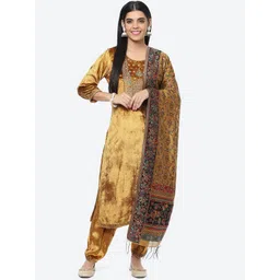 Biba Women Ethnic Motifs Embroidered Beads and Stones Velvet Kurta with Trousers & Dupatta-picture-36