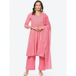 Biba Women Ethnic Motifs Printed Zari Work Kurta With Palazzos & Dupatta-picture-15