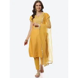 Biba Women Floral Embroidered Kurta with Trousers & With Dupatta-picture-33