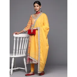 Biba Women Floral Print Anarkali Kurta with Churidar & Dupatta-picture-16